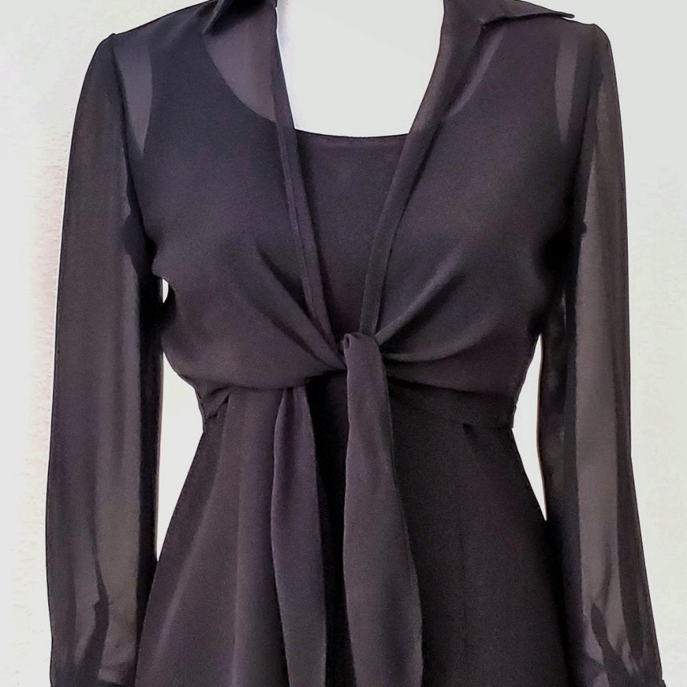2x VINTAGE Black Dress & Sheer Front Tie Topper - Picture 7 of 11